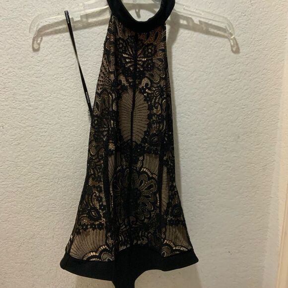 Majorelle Revolve Sarah Black Floral Print Lace Halter Open Back Bodysuit size S - Picture 6 of 10